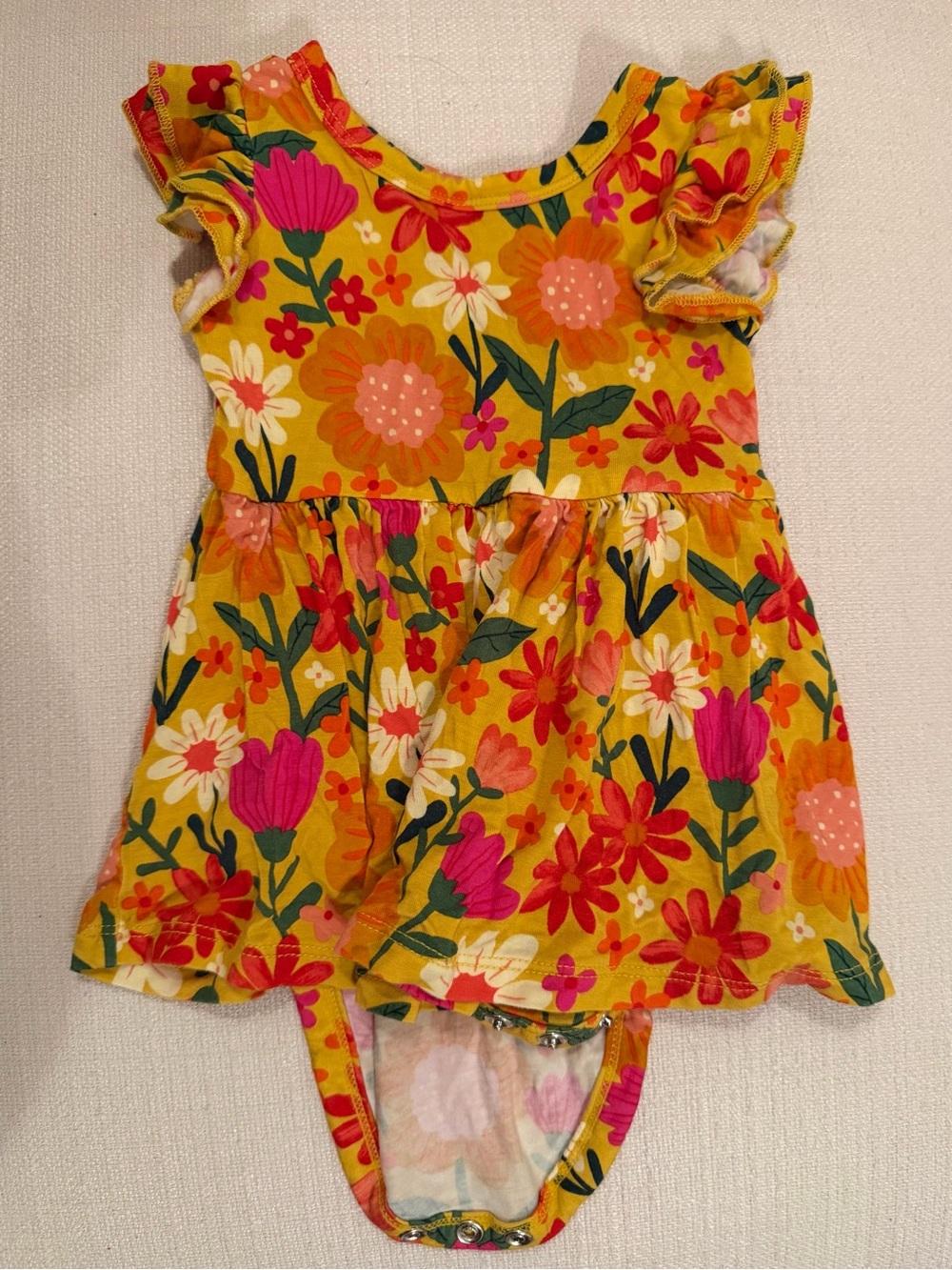 Little Sleepies Yellow Floral Flutter Sleeve Dress with Bloomer 🌼 Sunny Garden